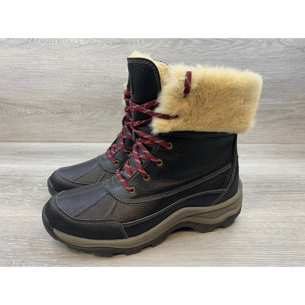 Clarks Women's Duck Boots Black Leather Faux Fur Trim Winter 9.5 Casual Shoes - Picture 3 of 10